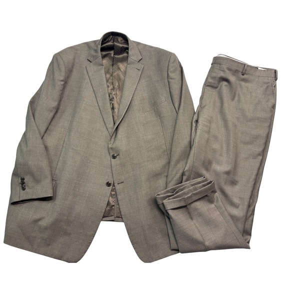 Joseph Abboud Other - Joseph Abboud 56L 48x32 Tan Light Brown 2pc Pant Suit Wool Bespoke Flat Front